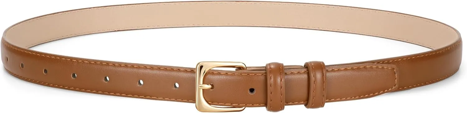 JASGOOD Women Leather Belt for Pants Jeans Casual Fashion Ladies Skinny Leather Waist Belt for Dress with Gold Buckle