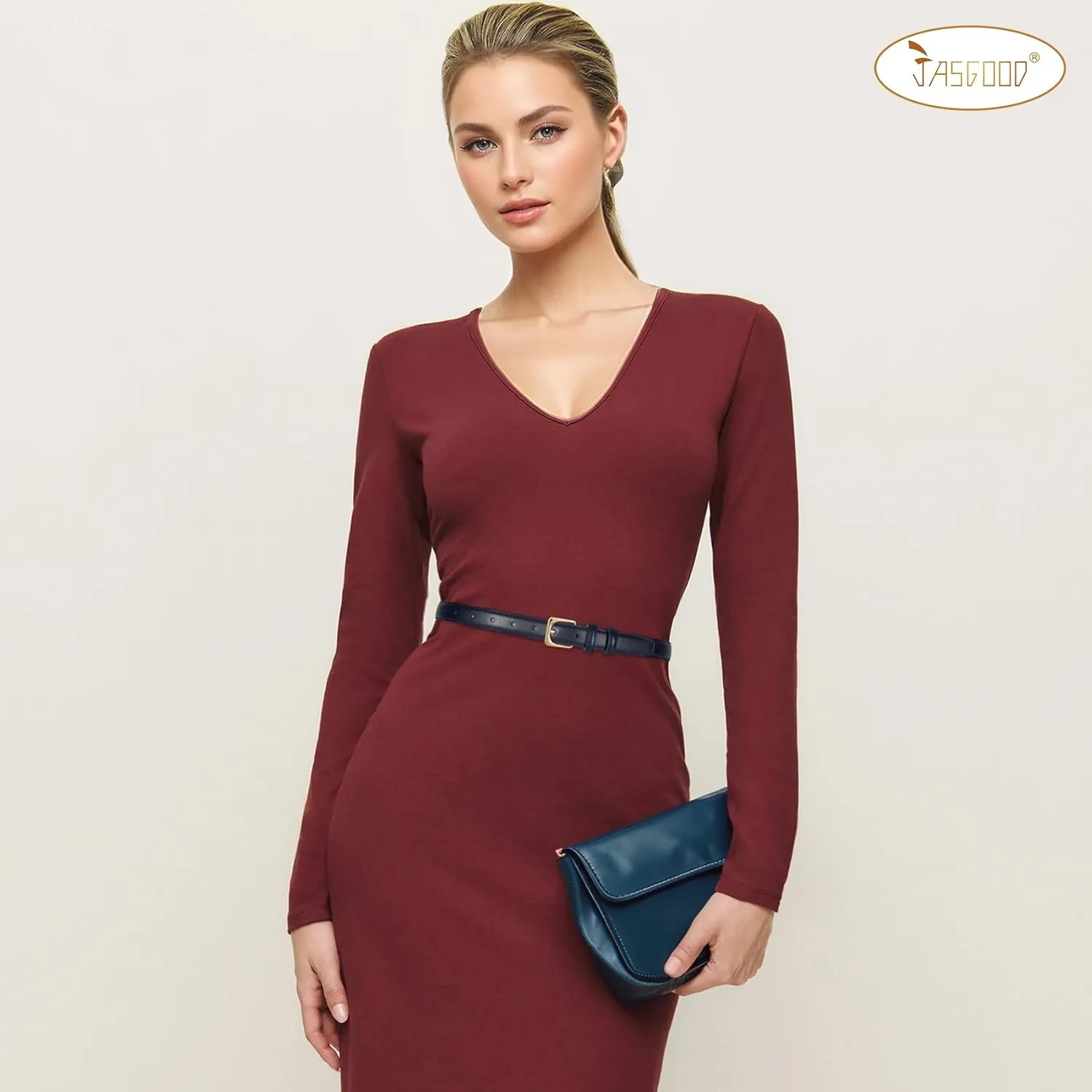 JASGOOD Women Leather Belt for Pants Jeans Casual Fashion Ladies Skinny Leather Waist Belt for Dress with Gold Buckle