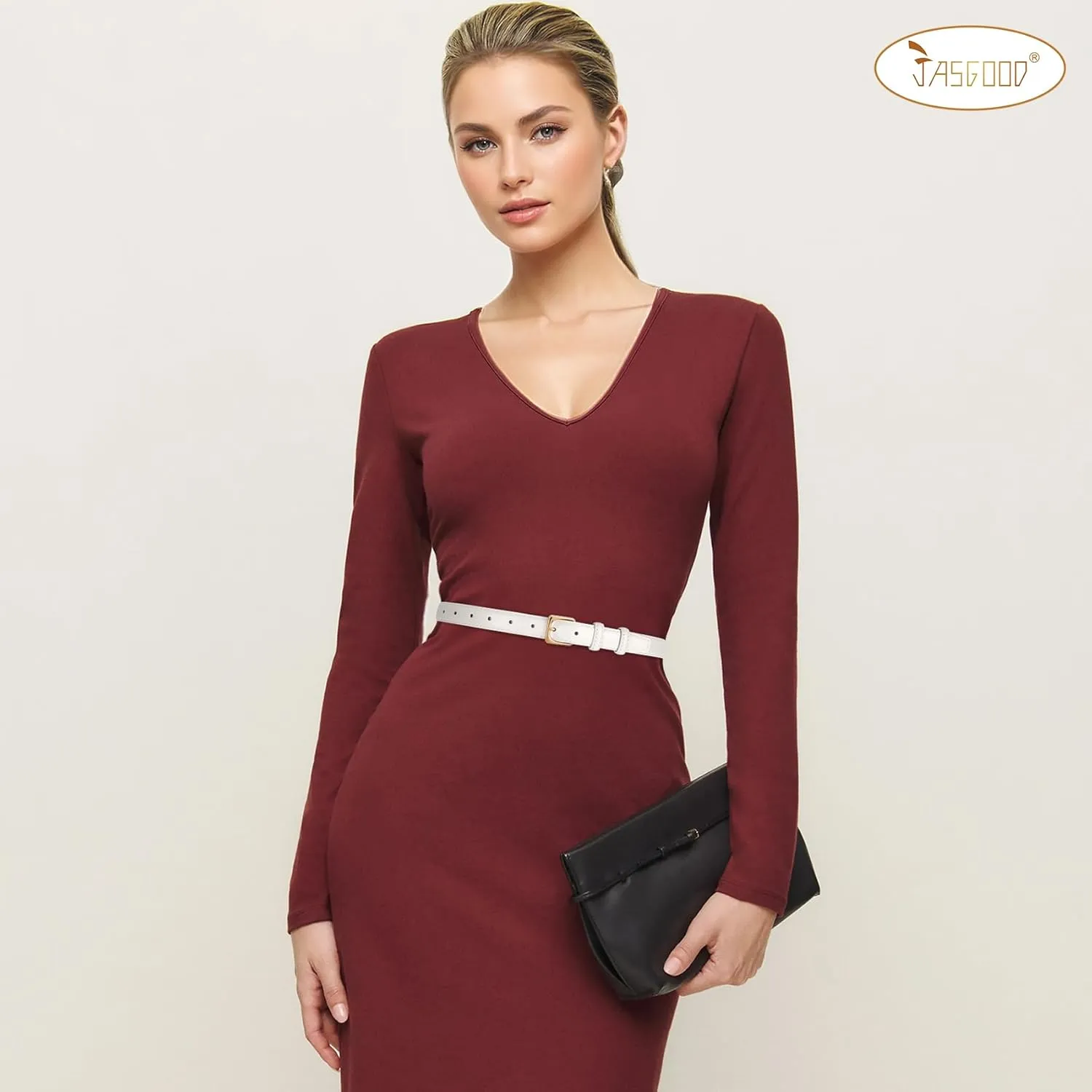 JASGOOD Women Leather Belt for Pants Jeans Casual Fashion Ladies Skinny Leather Waist Belt for Dress with Gold Buckle