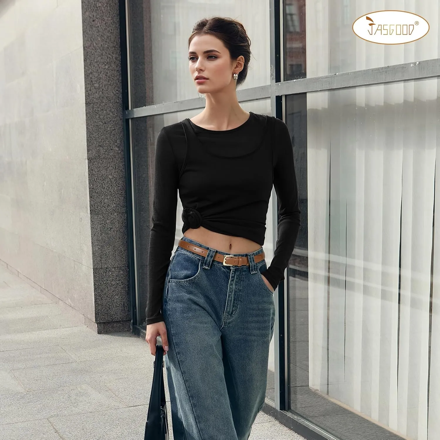 JASGOOD Women Leather Belt for Pants Jeans Casual Fashion Ladies Skinny Leather Waist Belt for Dress with Gold Buckle