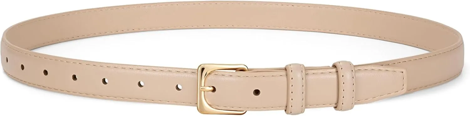 JASGOOD Women Leather Belt for Pants Jeans Casual Fashion Ladies Skinny Leather Waist Belt for Dress with Gold Buckle