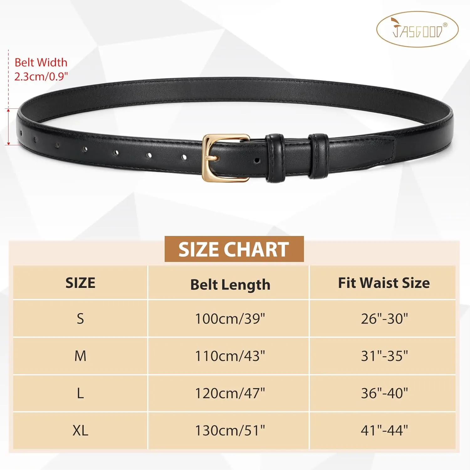 JASGOOD Women Leather Belt for Pants Jeans Casual Fashion Ladies Skinny Leather Waist Belt for Dress with Gold Buckle