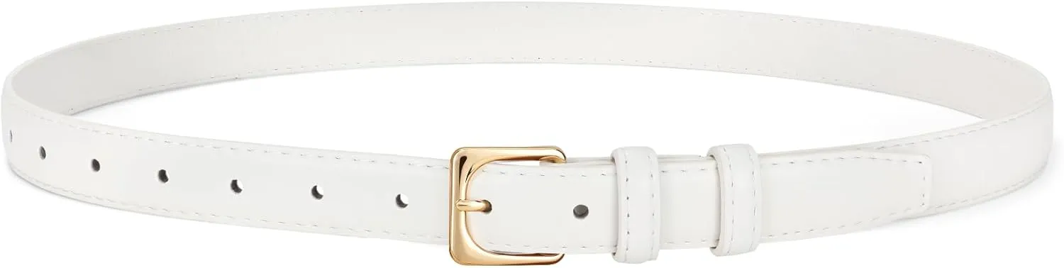 JASGOOD Women Leather Belt for Pants Jeans Casual Fashion Ladies Skinny Leather Waist Belt for Dress with Gold Buckle