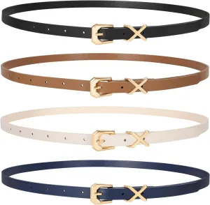 JASGOOD Women Skinny Leather Belt for Pants Jeans Ladies Thin Waist Belt for Dress