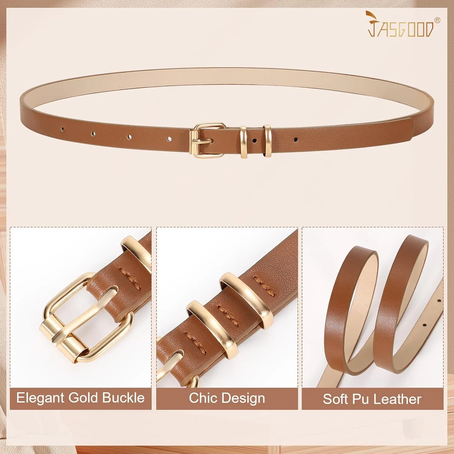 JASGOOD Women Skinny Leather Belt for Pants Jeans Ladies Thin Waist Belt for Dress