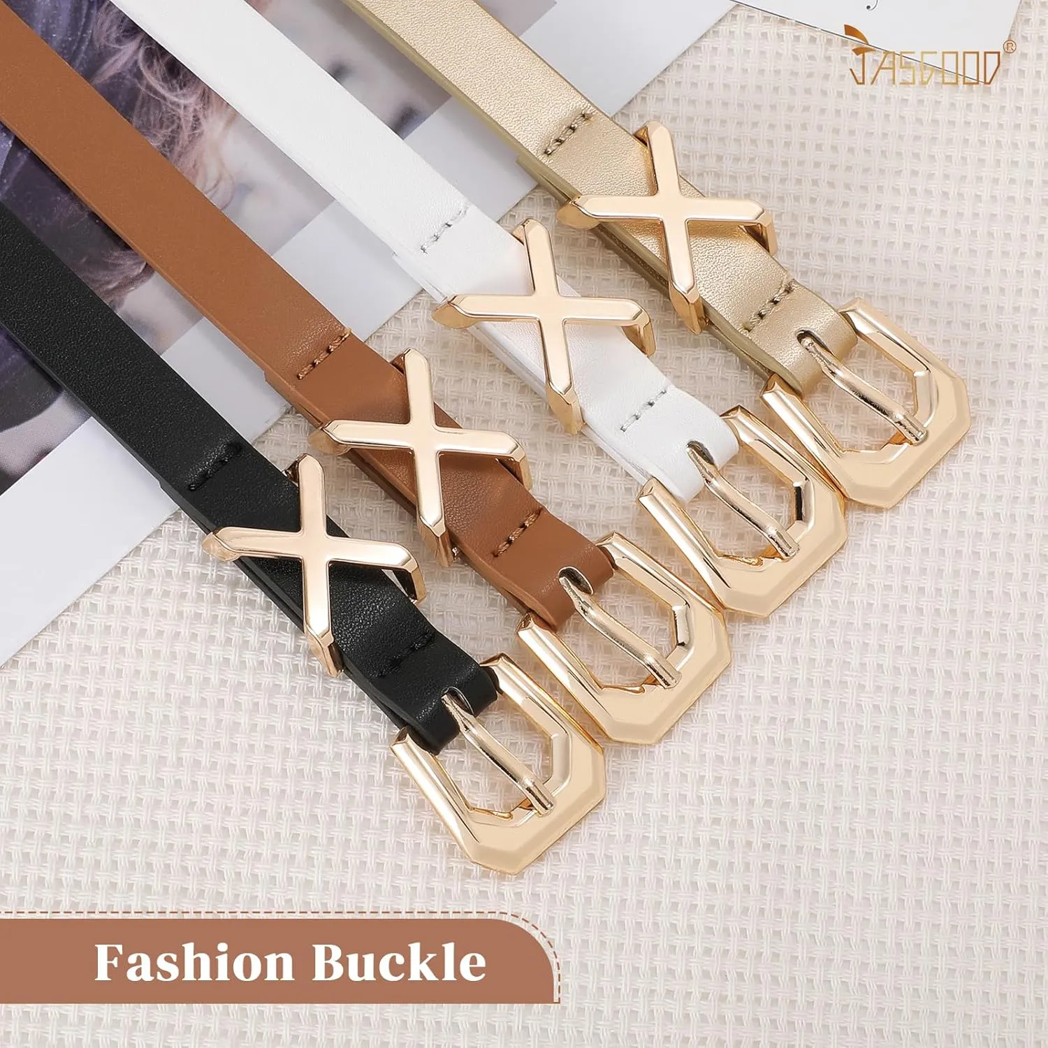 JASGOOD Women Skinny Leather Belt for Pants Jeans Ladies Thin Waist Belt for Dress