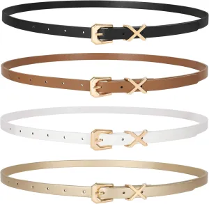 JASGOOD Women Skinny Leather Belt for Pants Jeans Ladies Thin Waist Belt for Dress