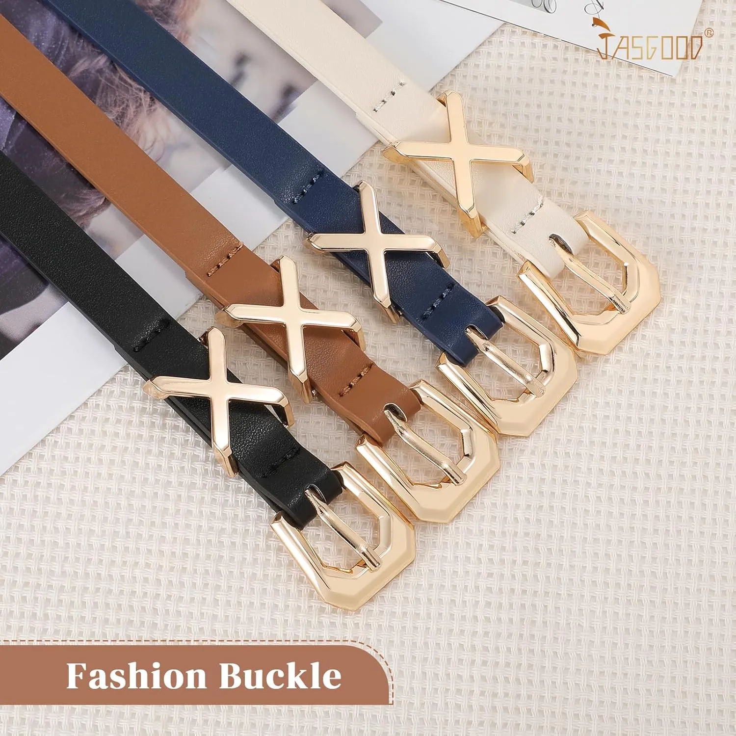 JASGOOD Women Skinny Leather Belt for Pants Jeans Ladies Thin Waist Belt for Dress
