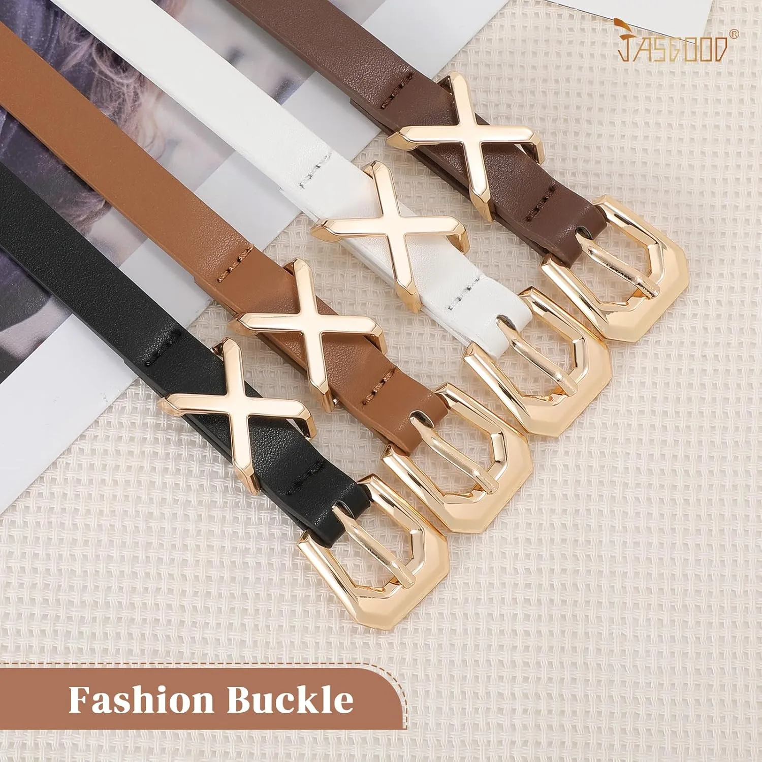 JASGOOD Women Skinny Leather Belt for Pants Jeans Ladies Thin Waist Belt for Dress
