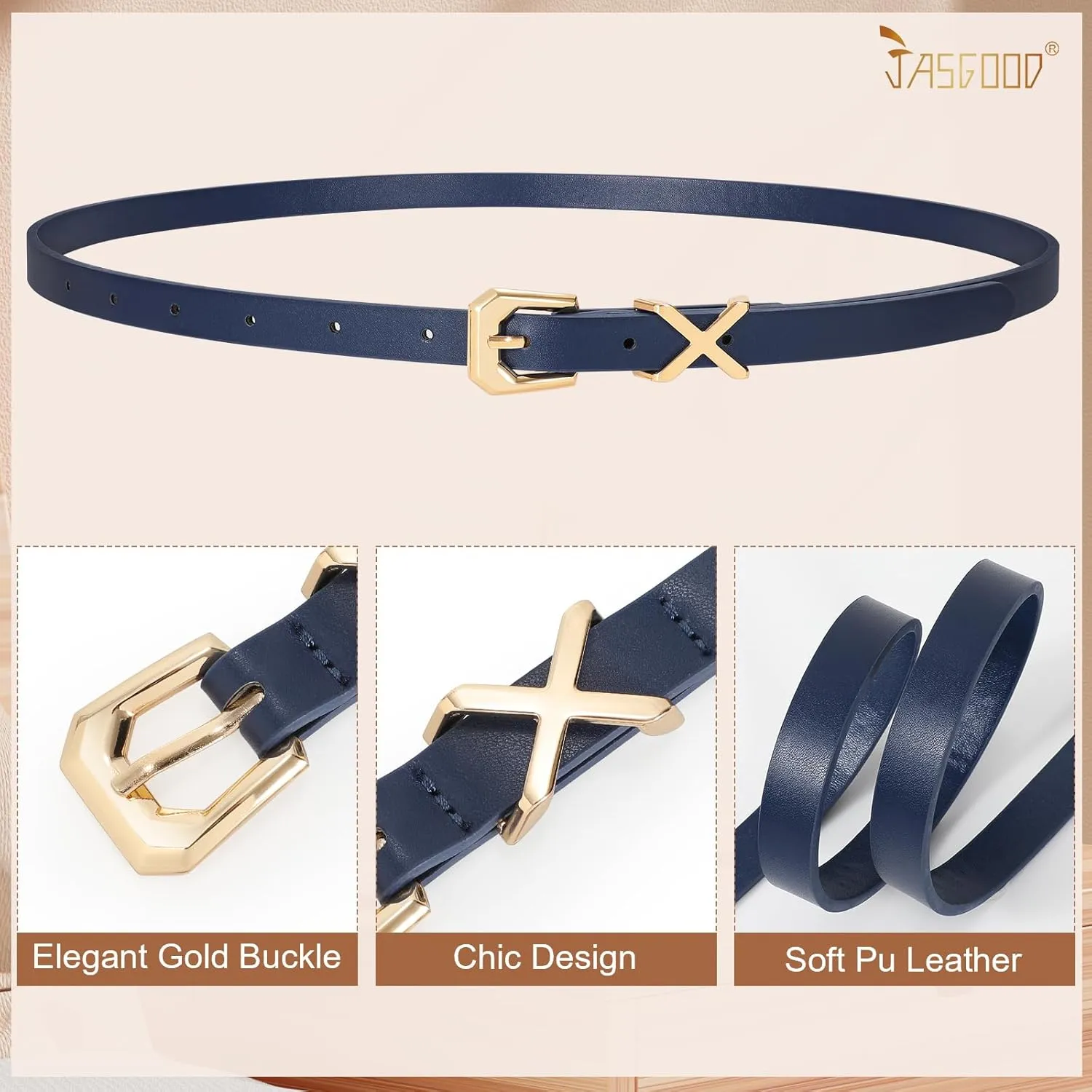 JASGOOD Women Skinny Leather Belt for Pants Jeans Ladies Thin Waist Belt for Dress