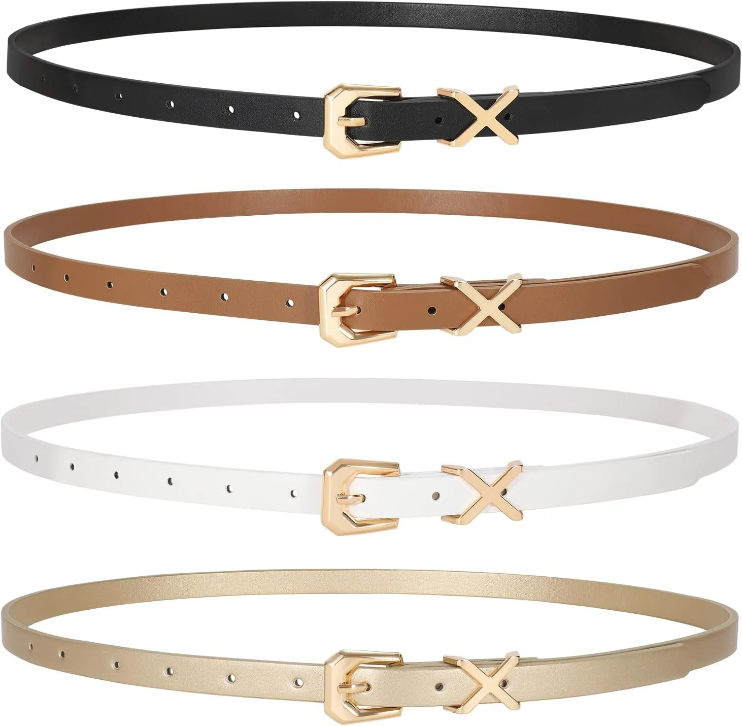 JASGOOD Women Skinny Leather Belt for Pants Jeans Ladies Thin Waist Belt for Dress