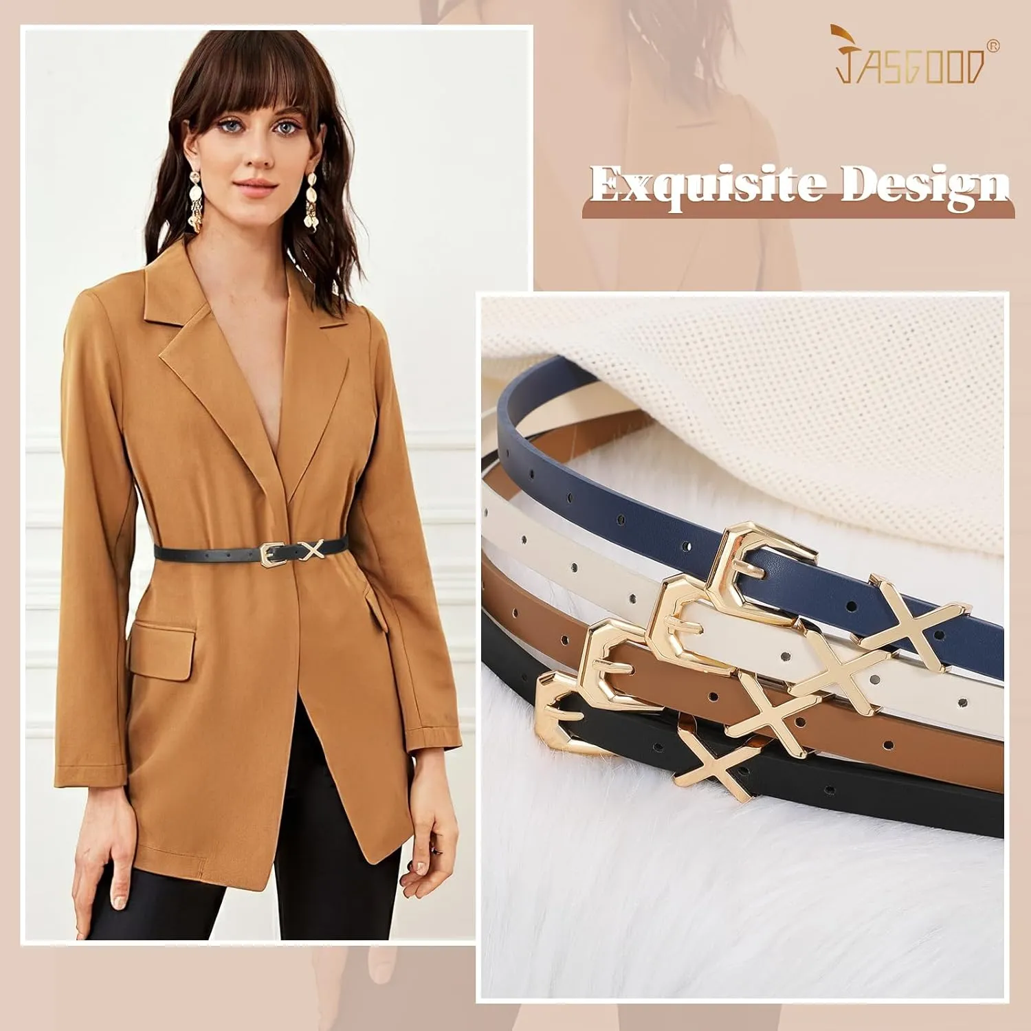 JASGOOD Women Skinny Leather Belt for Pants Jeans Ladies Thin Waist Belt for Dress