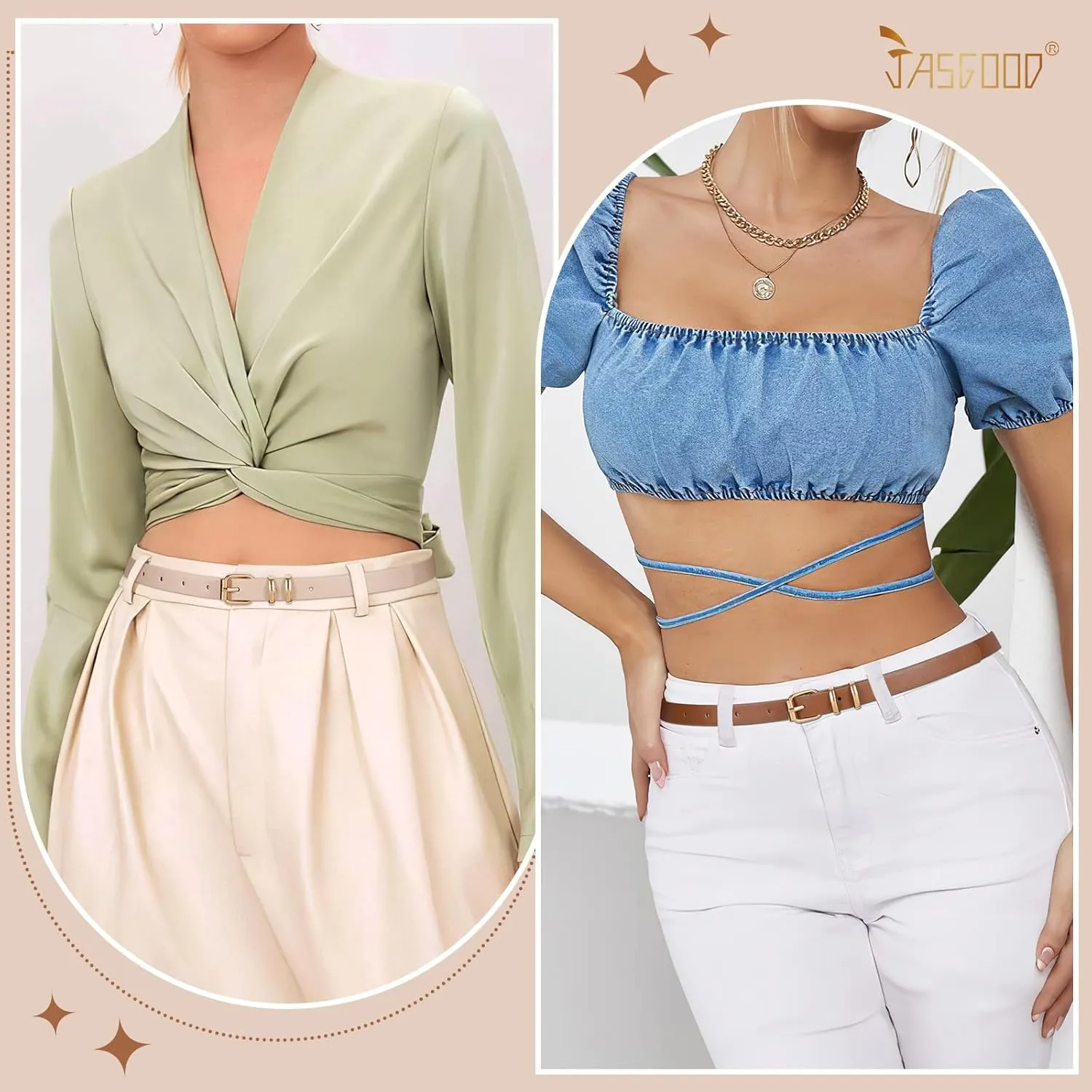 JASGOOD Women Skinny Leather Belt for Pants Jeans Ladies Thin Waist Belt for Dress