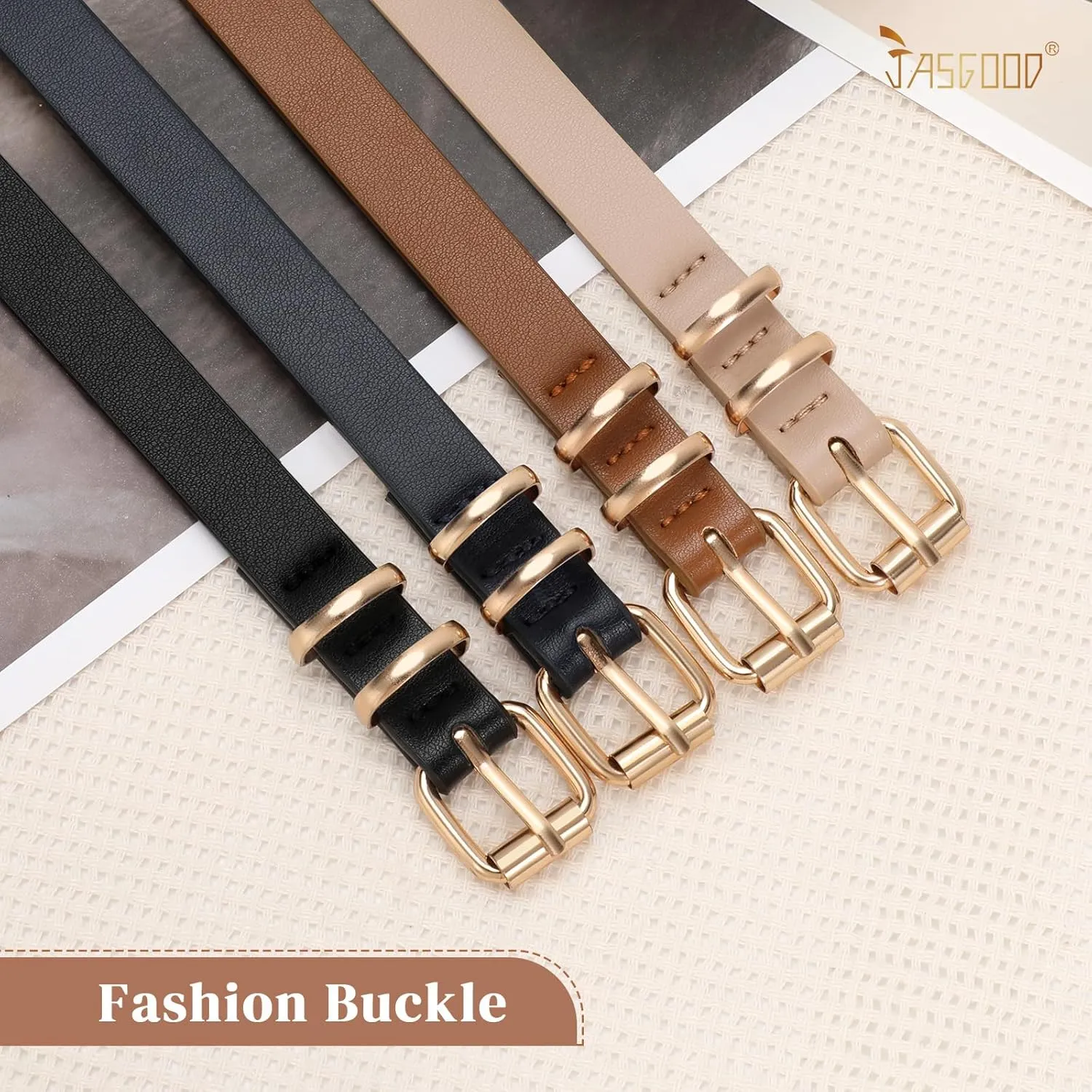 JASGOOD Women Skinny Leather Belt for Pants Jeans Ladies Thin Waist Belt for Dress