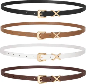 JASGOOD Women Skinny Leather Belt for Pants Jeans Ladies Thin Waist Belt for Dress