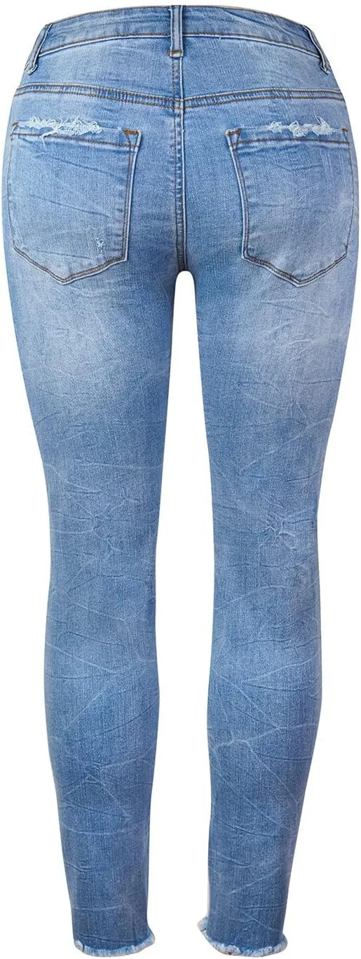 Jeans for Women Trendy High Rise Skinny Stretch Ripped Jeans High Waisted Destroyed Denim Pants