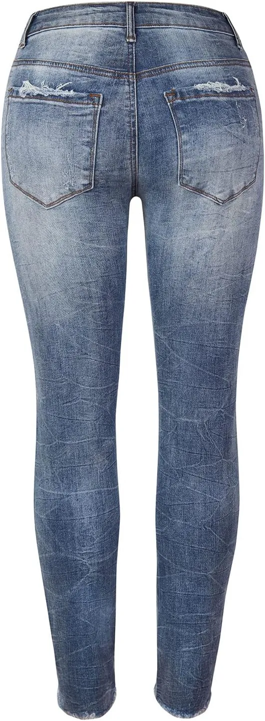 Jeans for Women Trendy High Rise Skinny Stretch Ripped Jeans High Waisted Destroyed Denim Pants