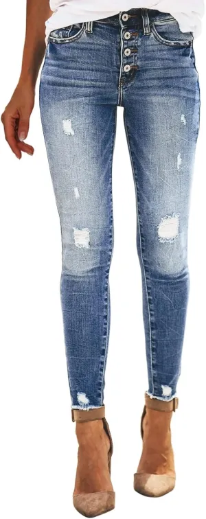 Jeans for Women Trendy High Rise Skinny Stretch Ripped Jeans High Waisted Destroyed Denim Pants