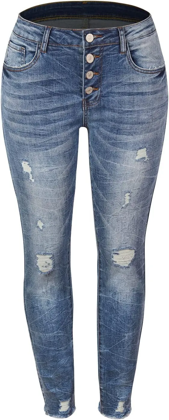 Jeans for Women Trendy High Rise Skinny Stretch Ripped Jeans High Waisted Destroyed Denim Pants