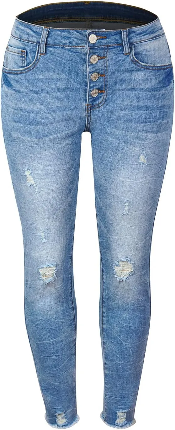 Jeans for Women Trendy High Rise Skinny Stretch Ripped Jeans High Waisted Destroyed Denim Pants