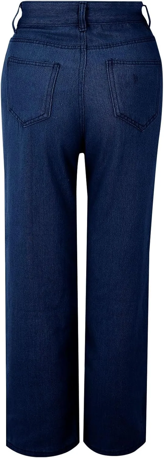 Jeans Women Sweatpants That Look Like Jeans High Waisted Straight Wide Leg Boyfriend with Pockets Jeans Denim Pants