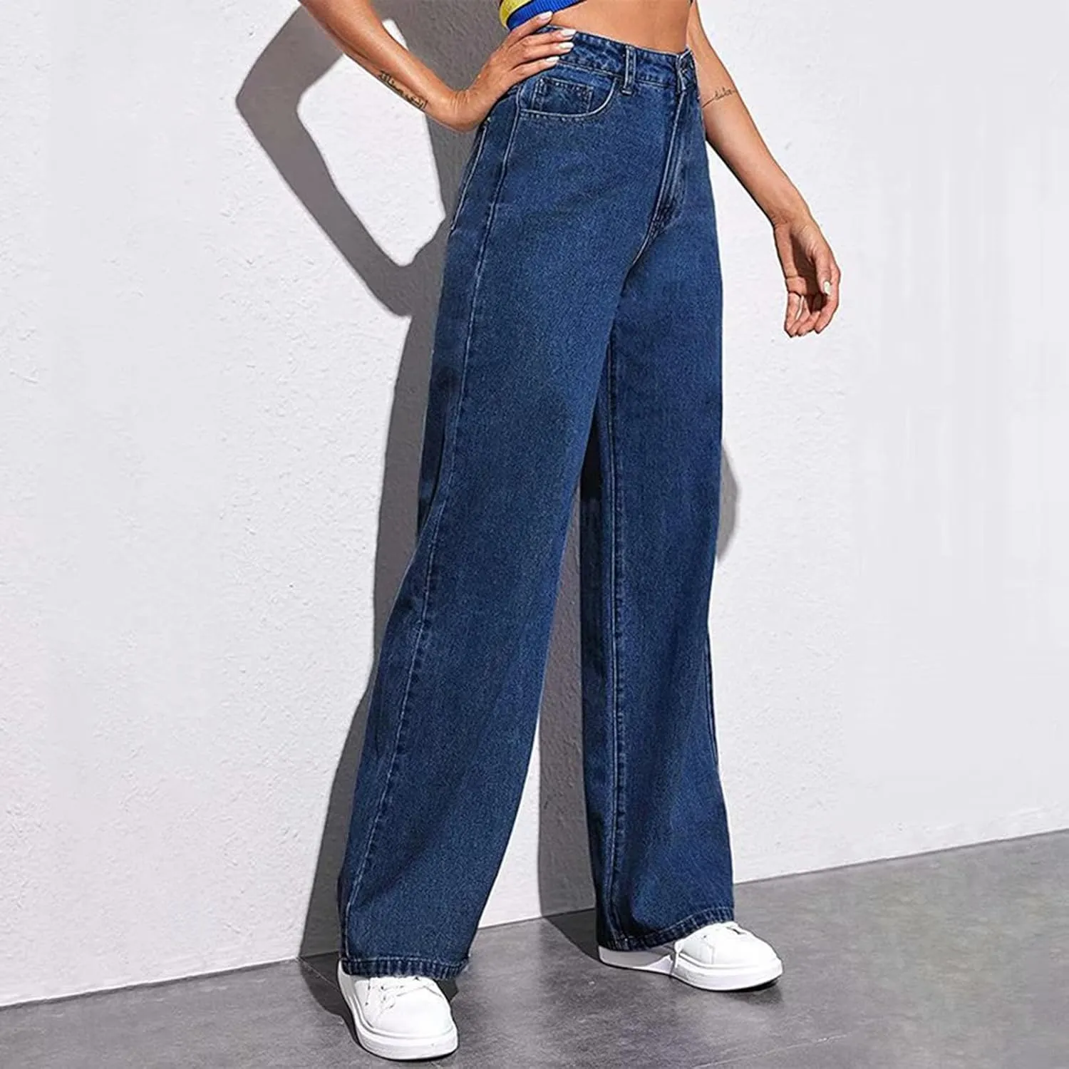 Jeans Women Sweatpants That Look Like Jeans High Waisted Straight Wide Leg Boyfriend with Pockets Jeans Denim Pants