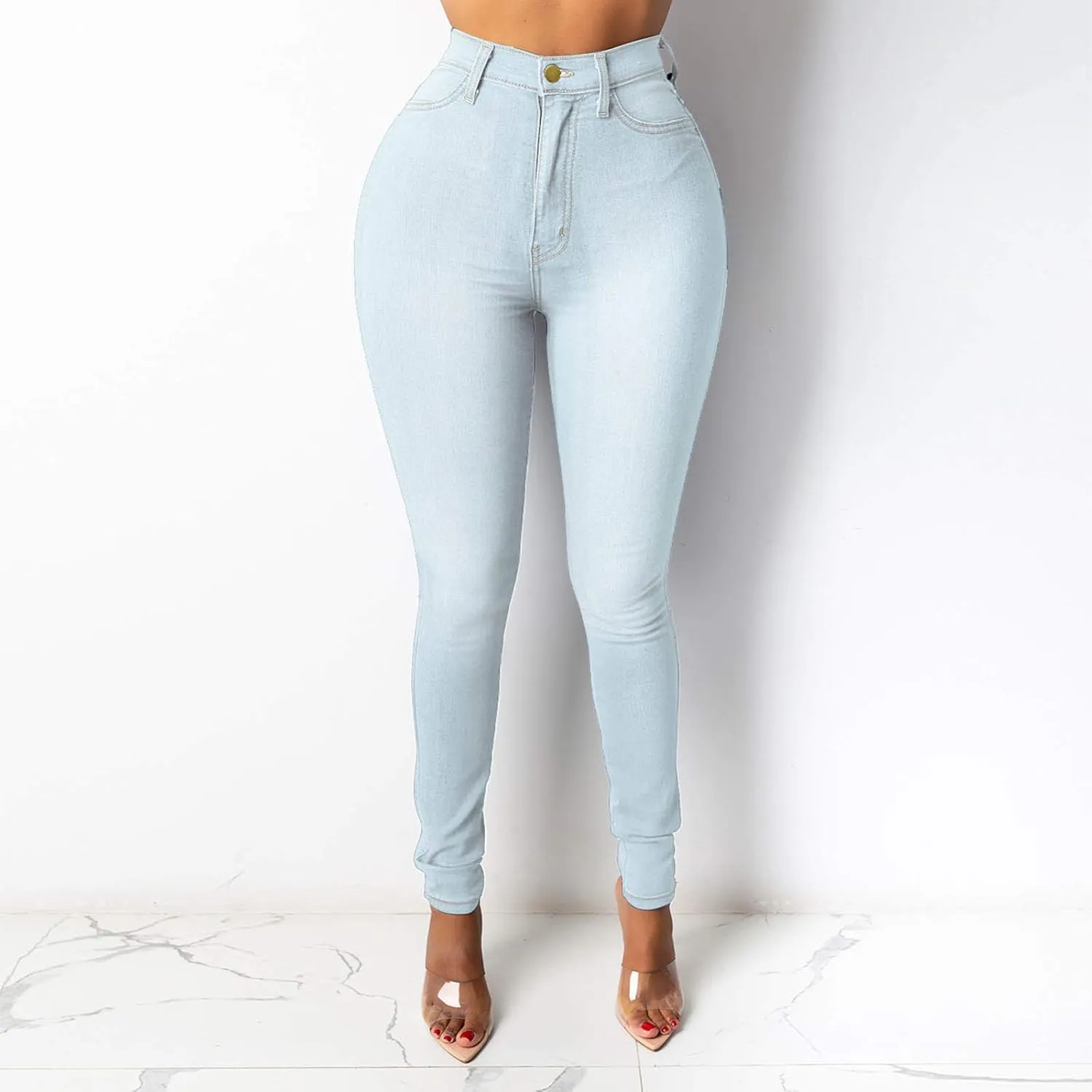 Jeggings for Women High Waisted Buttoned up Denim Pants Trendy Skinny Ankle Jeans Totally Shaping Frayed Jeans