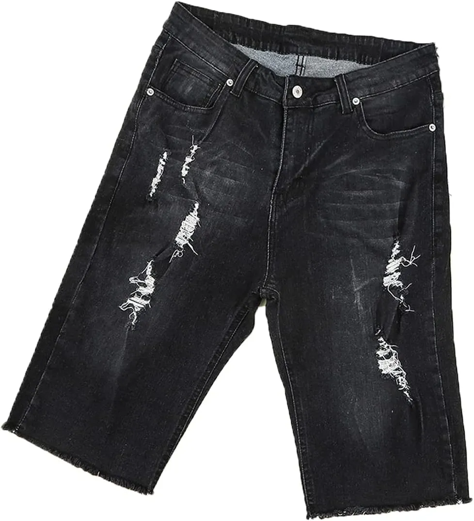 JEKE-DG Women High Waisted Stretch Bermuda Shorts Ripped Distressed Stretch Denim Shorts Frayed Hem Casual Shorts
