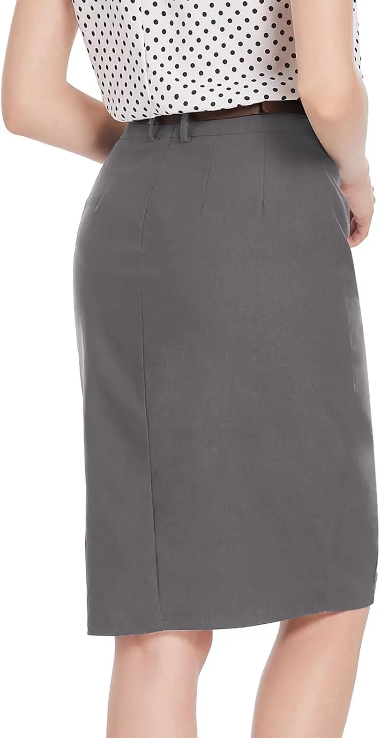 Kate Kasin Women's Bodycon Pencil Skirt with Belt Solid Color Hip-Wrapped