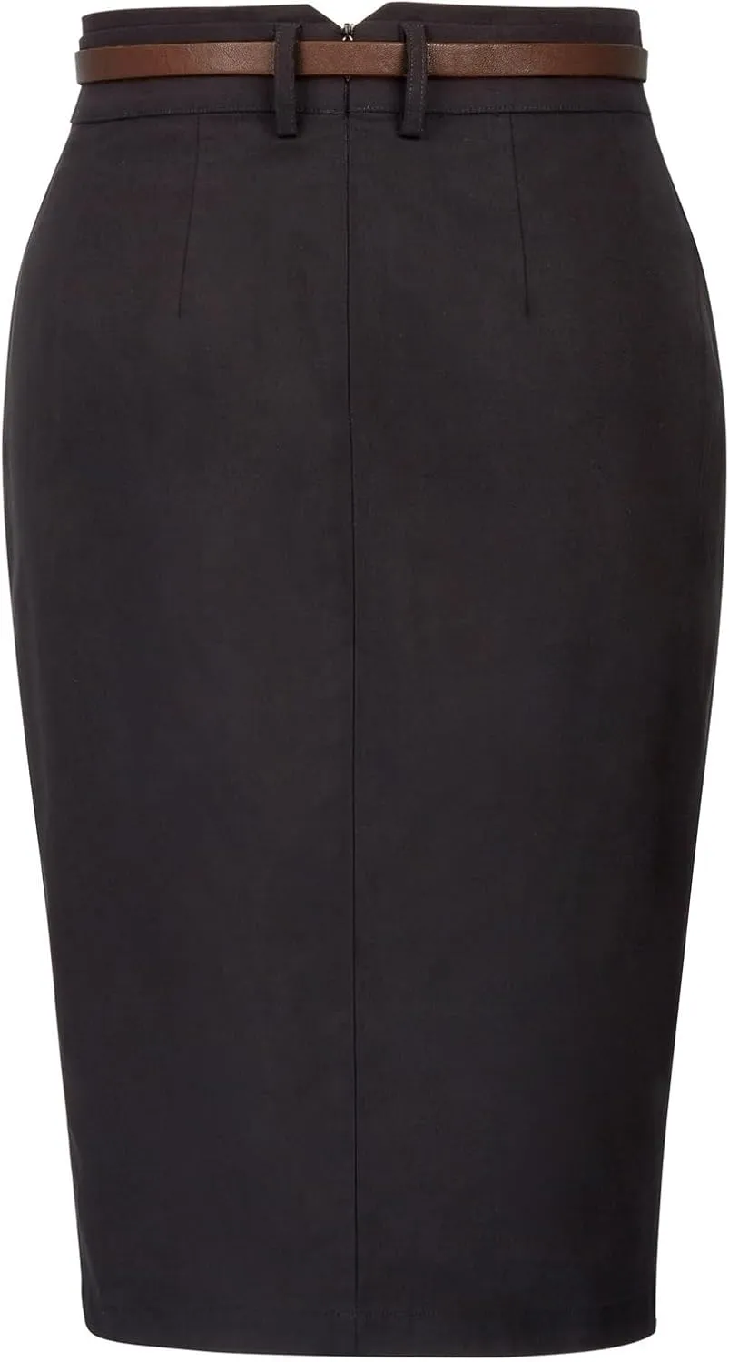 Kate Kasin Women's Bodycon Pencil Skirt with Belt Solid Color Hip-Wrapped