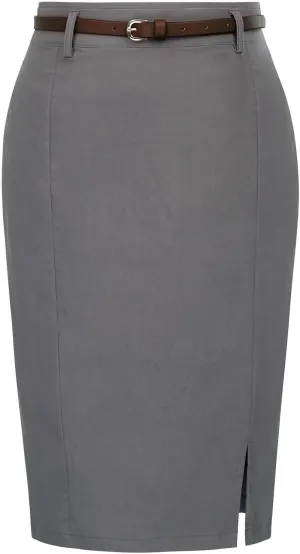 Kate Kasin Women's Bodycon Pencil Skirt with Belt Solid Color Hip-Wrapped