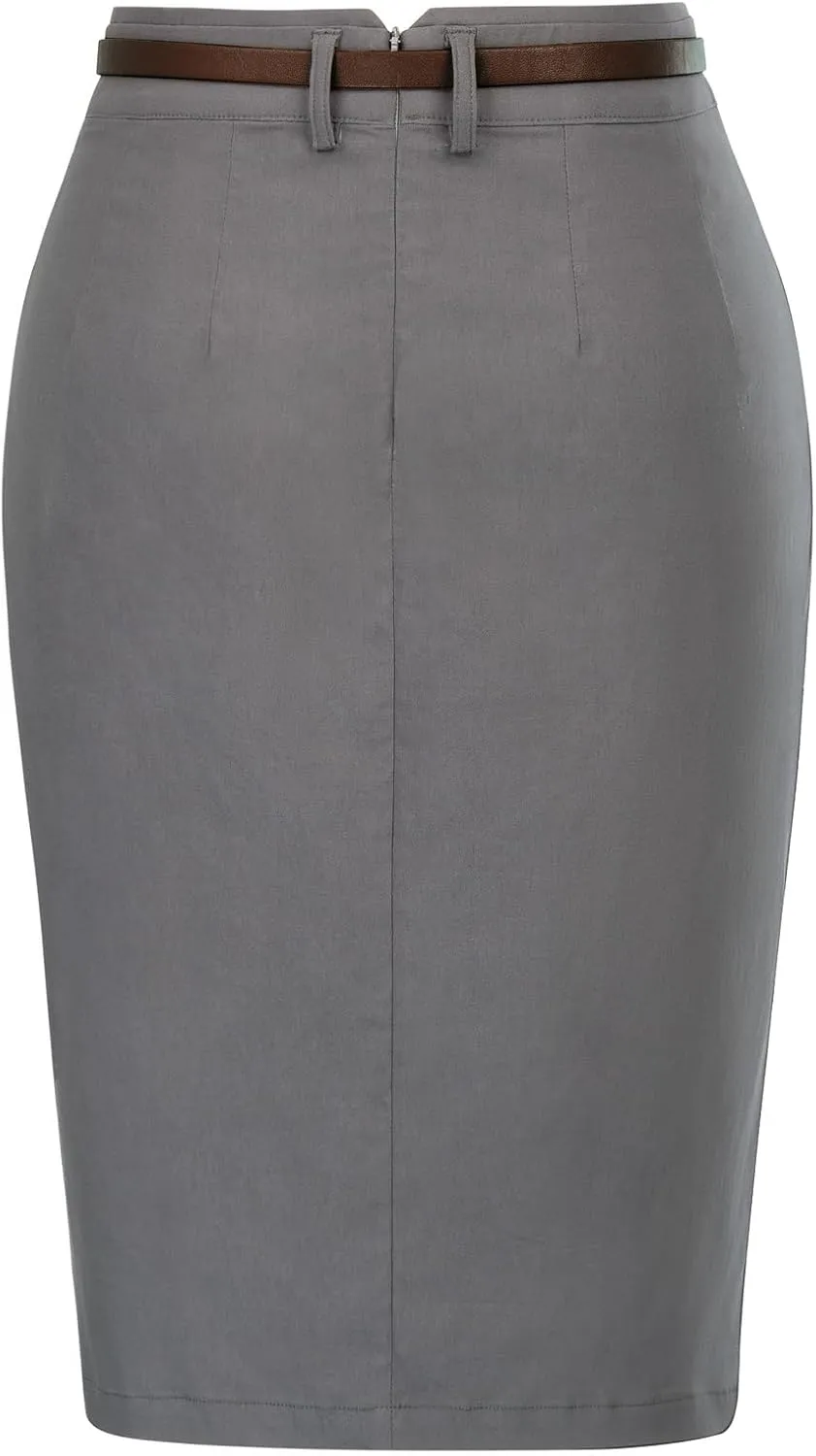 Kate Kasin Women's Bodycon Pencil Skirt with Belt Solid Color Hip-Wrapped