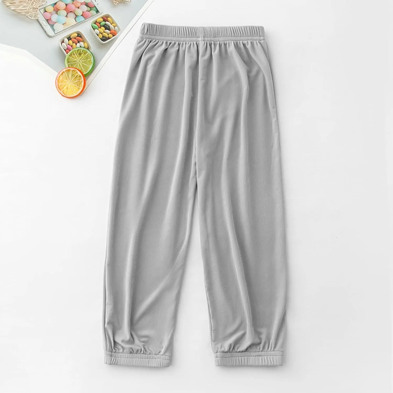 Kids Boys Girls Loose Fit Pants Baggy Sweatpants Wide Leg Elastic Waist Joggers Thin Soft Solid Color Summer Trousers