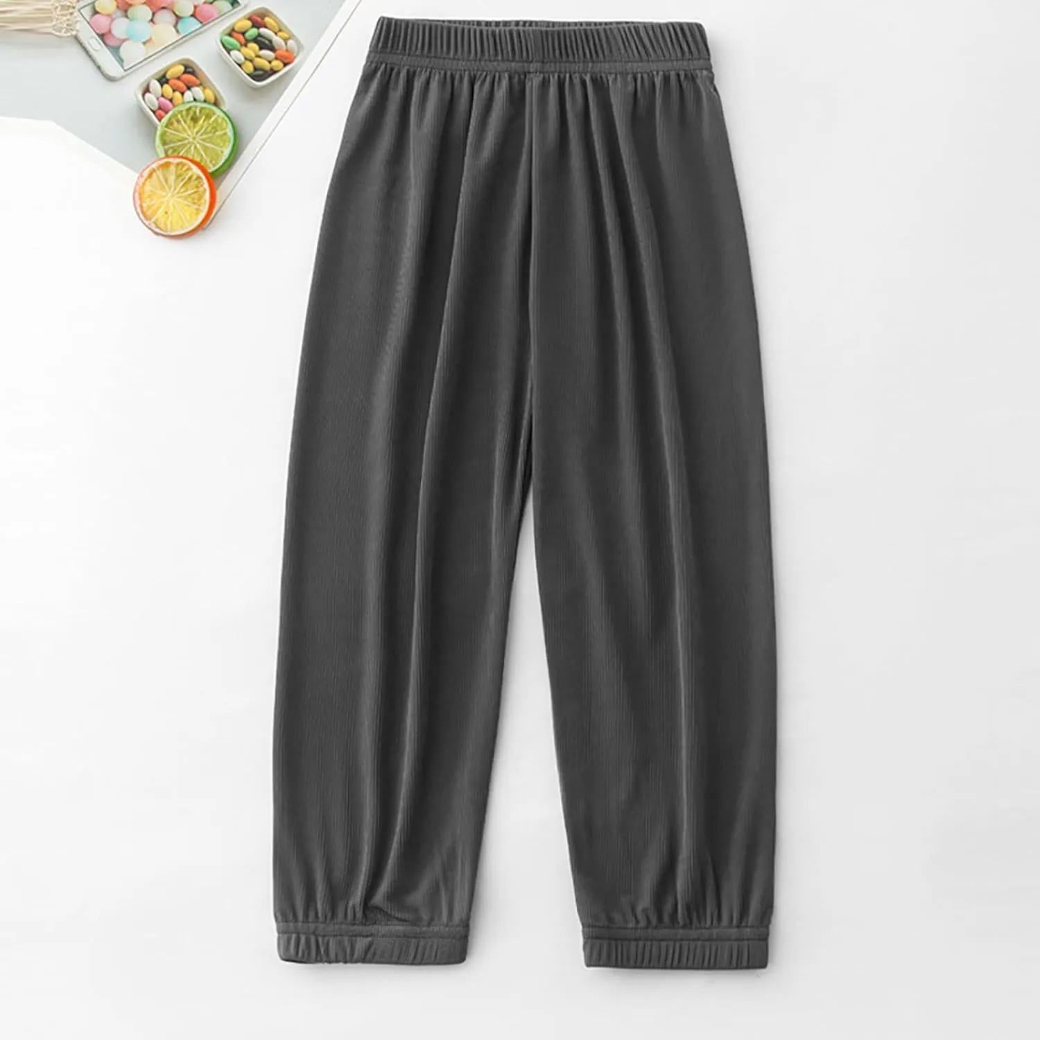 Kids Boys Girls Loose Fit Pants Baggy Sweatpants Wide Leg Elastic Waist Joggers Thin Soft Solid Color Summer Trousers