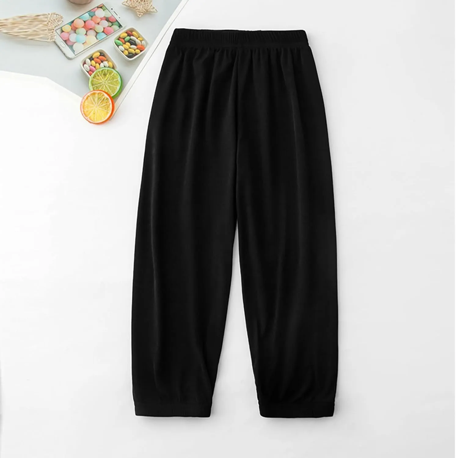 Kids Boys Girls Loose Fit Pants Baggy Sweatpants Wide Leg Elastic Waist Joggers Thin Soft Solid Color Summer Trousers