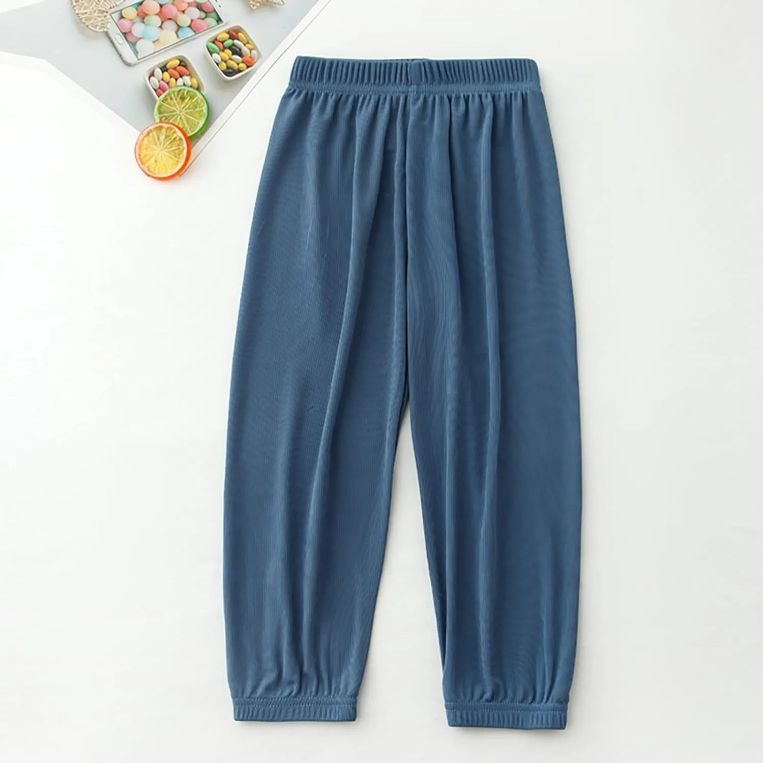 Kids Boys Girls Loose Fit Pants Baggy Sweatpants Wide Leg Elastic Waist Joggers Thin Soft Solid Color Summer Trousers