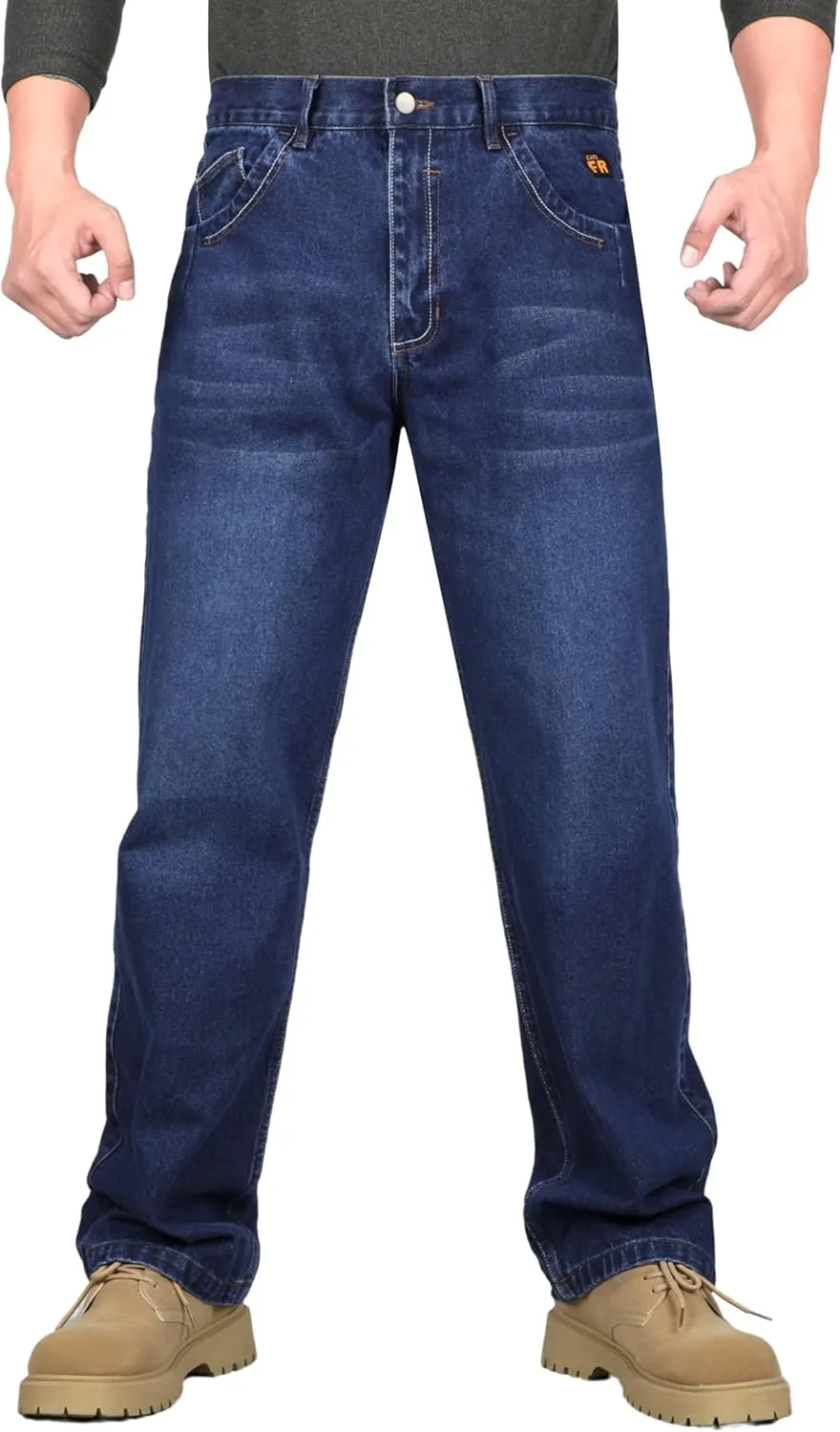 KONRECO FR Pants for Men Flame Resistant 14oz Heavy Duty Denim Pre-Washed Relaxed FR Jeans