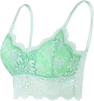 Lace Bralettes for Women Floral Camis Tops Comfortable Wireless Longline Bras Without Padded Stretch Crop Tops Vest