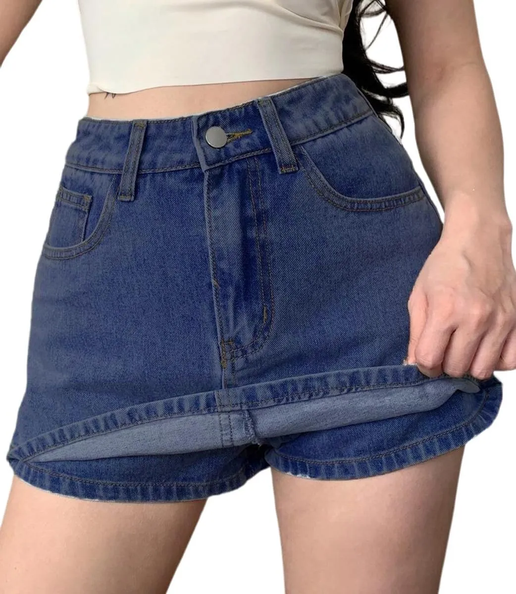 Lachmose Womens Crossover Jean Shorts - Stretch High Waisted Trendy Denim Shorts Curvy Casual Summer Clothes
