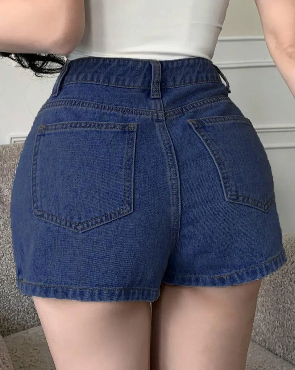 Lachmose Womens Crossover Jean Shorts - Stretch High Waisted Trendy Denim Shorts Curvy Casual Summer Clothes
