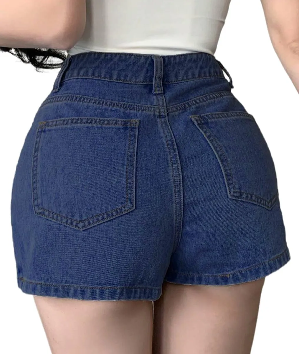 Lachmose Womens Crossover Jean Shorts - Stretch High Waisted Trendy Denim Shorts Curvy Casual Summer Clothes