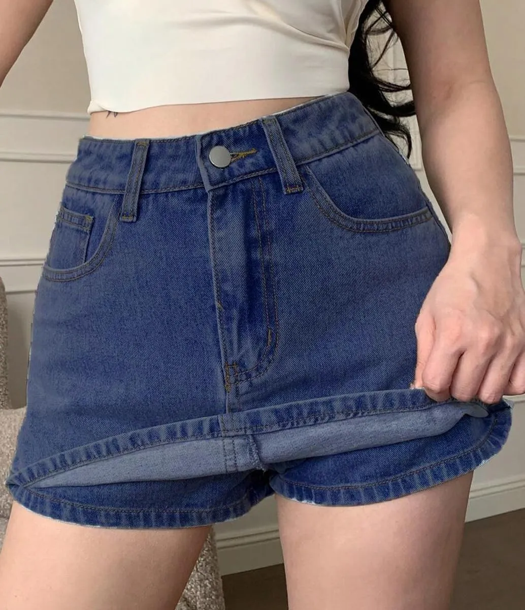 Lachmose Womens Crossover Jean Shorts - Stretch High Waisted Trendy Denim Shorts Curvy Casual Summer Clothes