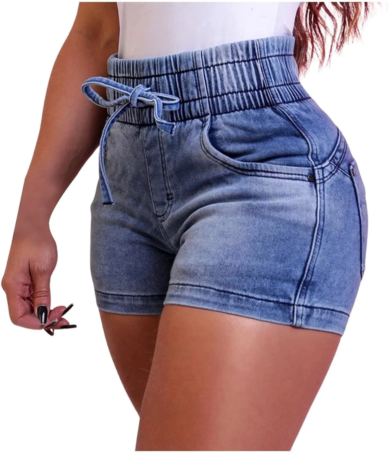 Lady Solid Color Washed Ripped High Waisted Stretch Denim Shorts Dressy Shorts for Women