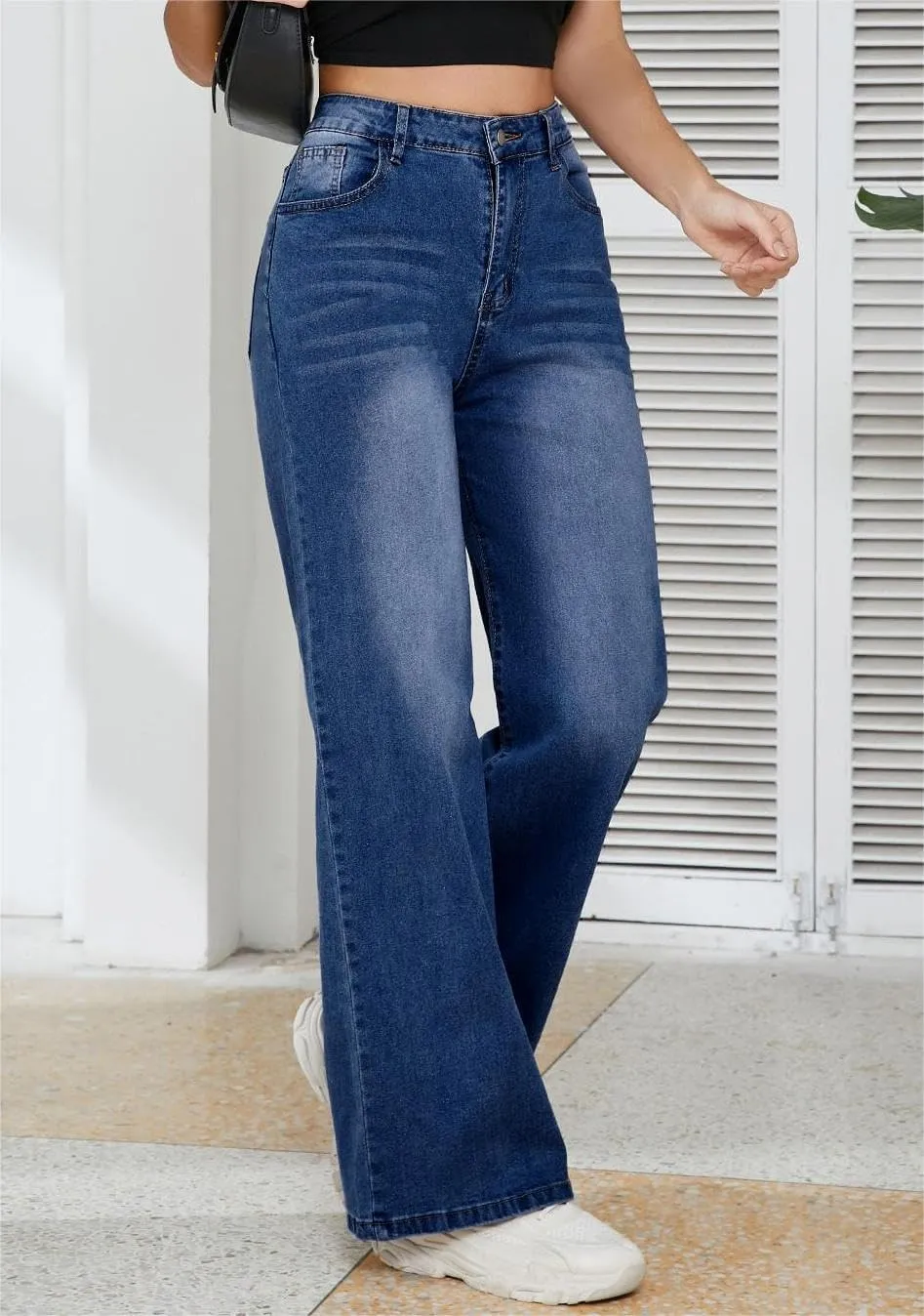 LaiyiVic Wide Leg Jeans for Women High Waisted Stretchy Straight Pants Leg Boyfriend Baggy Jeans
