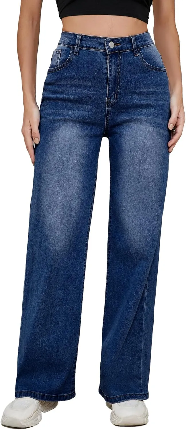 LaiyiVic Wide Leg Jeans for Women High Waisted Stretchy Straight Pants Leg Boyfriend Baggy Jeans