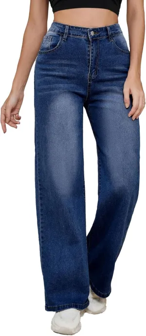 LaiyiVic Wide Leg Jeans for Women High Waisted Stretchy Straight Pants Leg Boyfriend Baggy Jeans