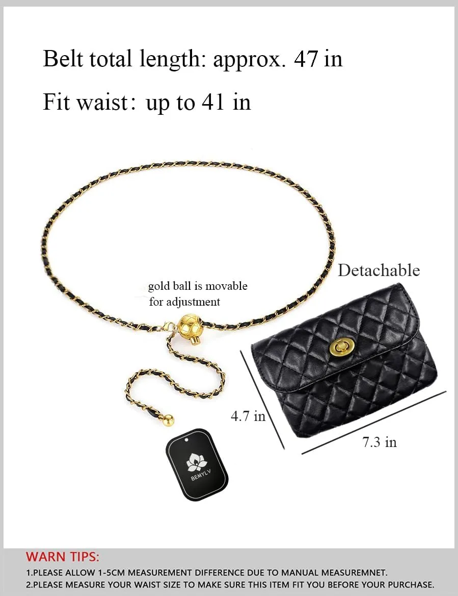Leather Chain Belt Bag for Women Crossbody Waist Purse Fanny Pack Fashion Evening Clutch Mini Handbag Detachable