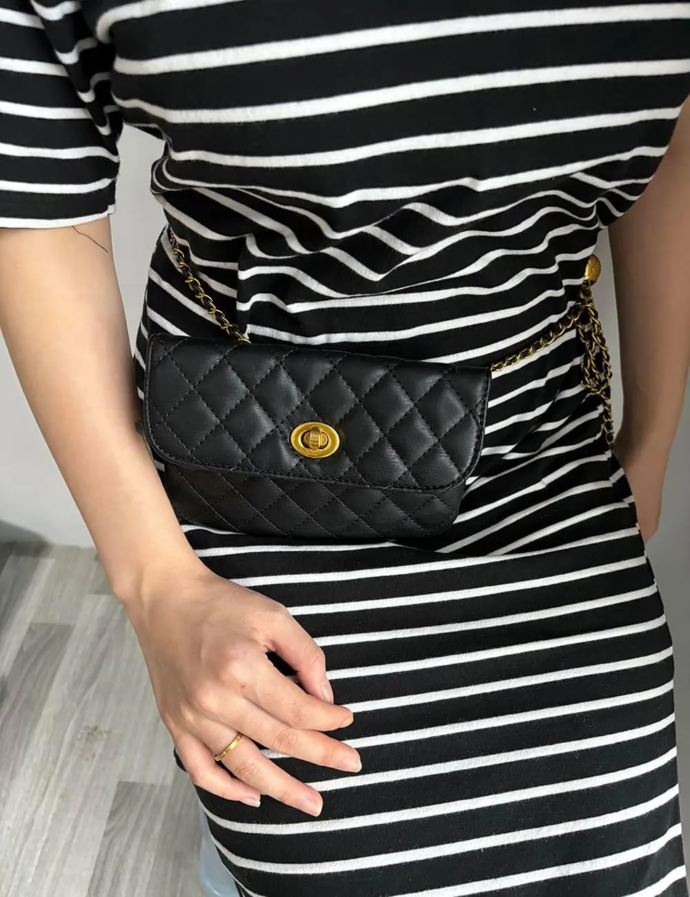 Leather Chain Belt Bag for Women Crossbody Waist Purse Fanny Pack Fashion Evening Clutch Mini Handbag Detachable