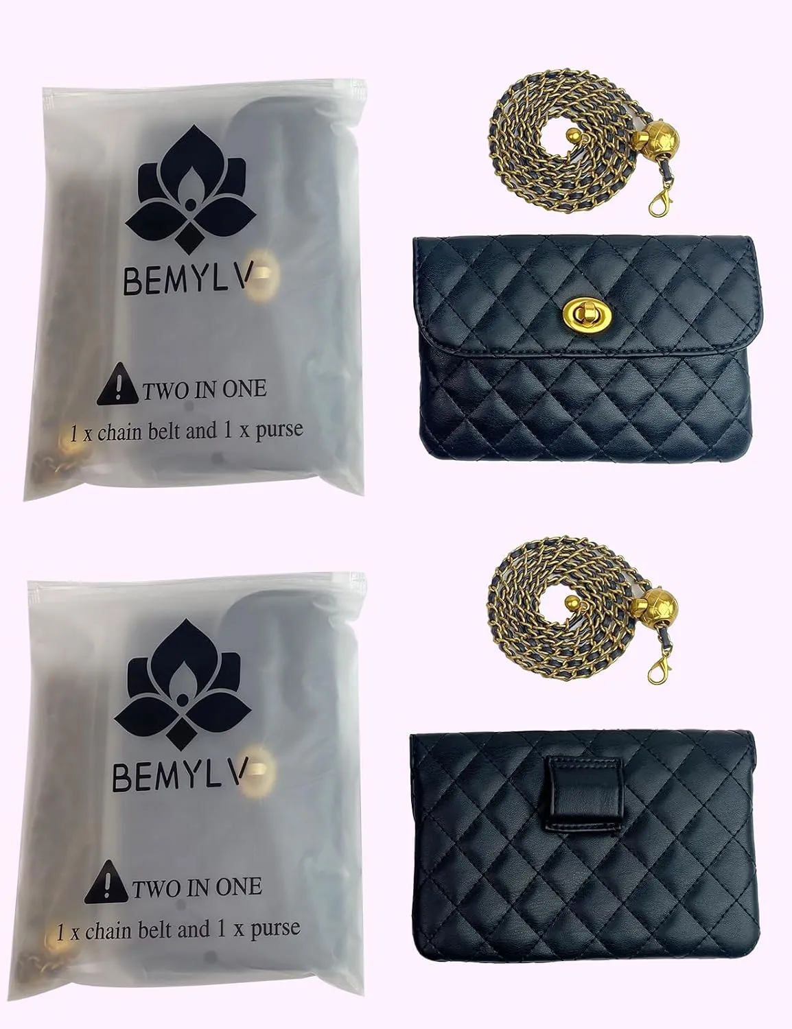 Leather Chain Belt Bag for Women Crossbody Waist Purse Fanny Pack Fashion Evening Clutch Mini Handbag Detachable