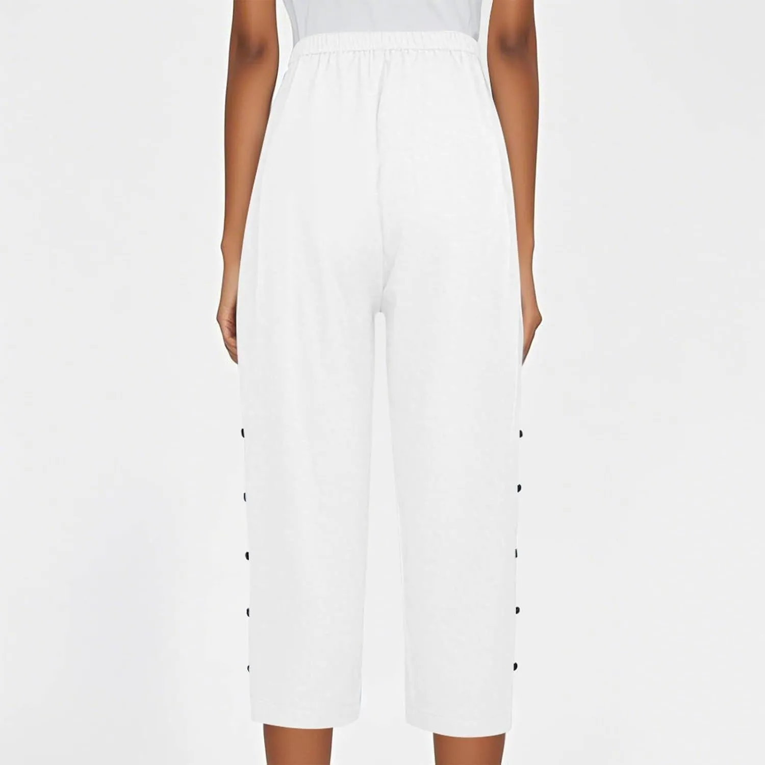 Linen Capri Pants for Women Casual Summer Capris Drawstring High Waist Pants Wide Leg Cropped Trousers